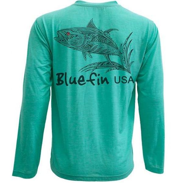 Bluefin USA Zentangle Yellowfin L/S Tech Shirt Aqua - X-Small