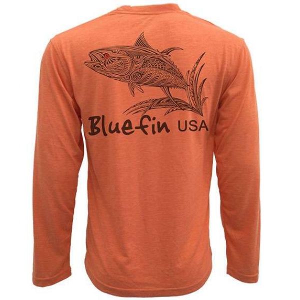 Bluefin USA Zentangle Yellowfin L/S Tech Shirt Orange - X-Small