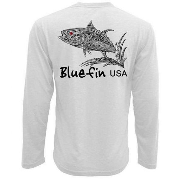 Bluefin USA Zentangle Yellowfin L/S Tech Shirt White - X-Small