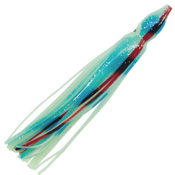 Boone Big Game/Squid Skirts 4.25in 5pk Glo Green/Blue Band, Red Stripe