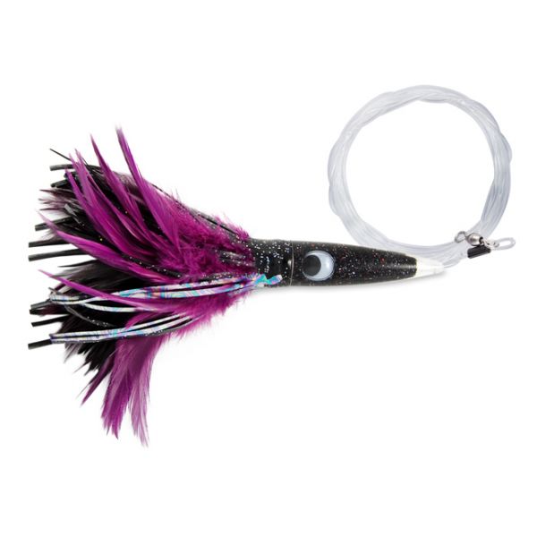 C&H Wahoo Whacker Feather Lure - 10in - Black Foil/Purple