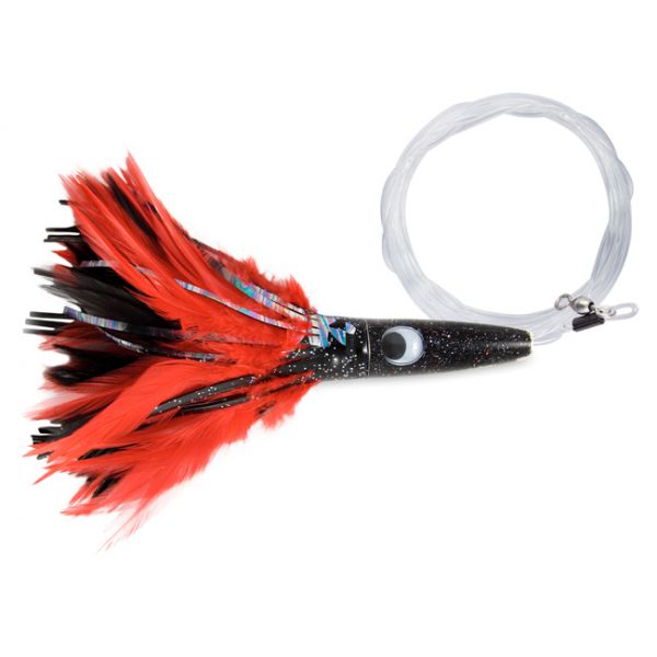 C&H Wahoo Whacker Feather Lure - 10in - Black Foil/Red