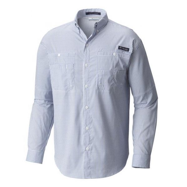 Columbia PFG Super Tamiami Long Sleeve Shirt - Vivid Blue Mini Plaid