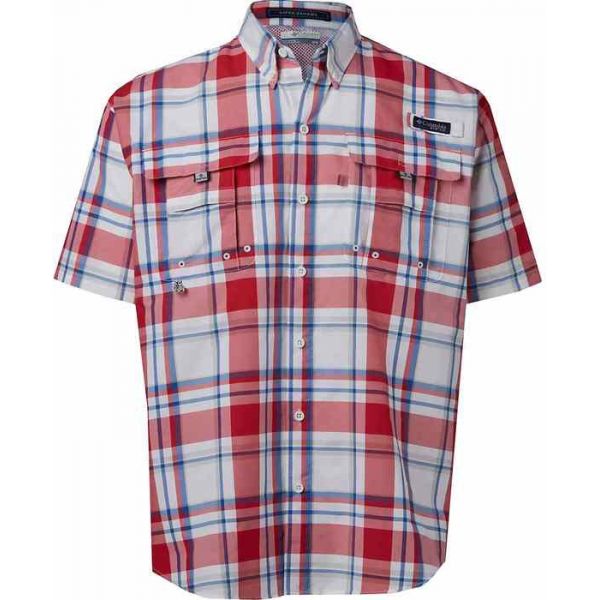 Columbia Super Bahama Short Sleeve Shirt - Sunset Red Multi Plaid