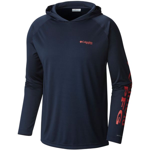 Columbia PFG Terminal Tackle Hoodie - Coll Navy/Sunset Red Logo - L