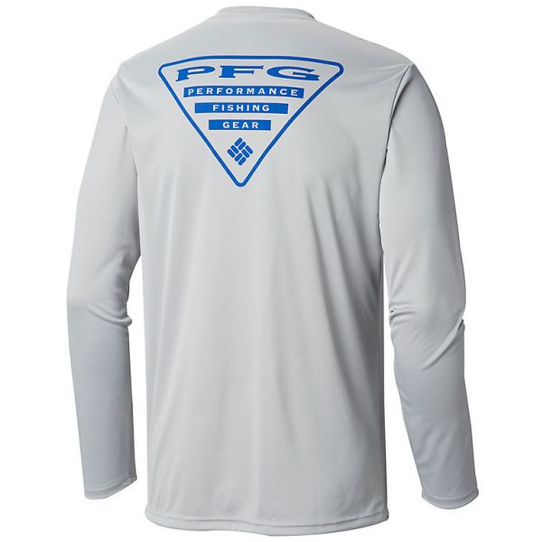 Columbia Terminal Tackle PFG Triangle L/S Shirt - Grey/Vivid Blue