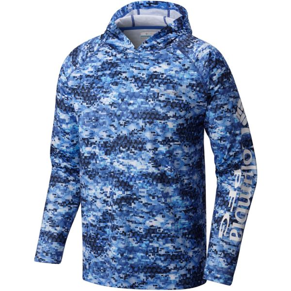 Columbia PFG Super Terminal Tackle Hoodie - Blue Digi Scale - L