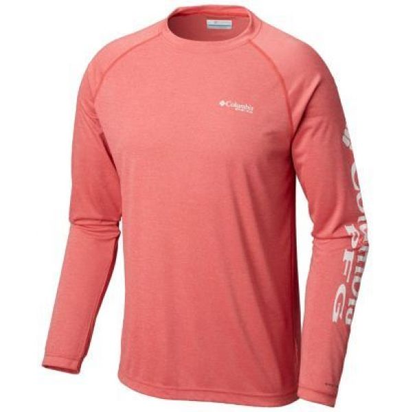 Columbia Terminal Tackle Heather LS Shirt - Sunset Red/White Logo 2XL