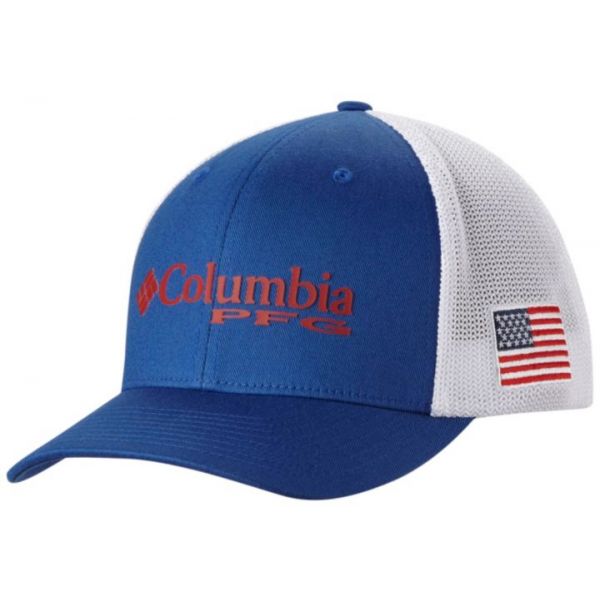 Columbia 1714811051 PFG Fish Flag Mesh Flat Brim Ball Cap - O/S