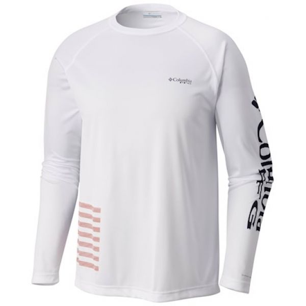 Columbia PFG Terminal Tackle L/S Shirt - White/US Flag L