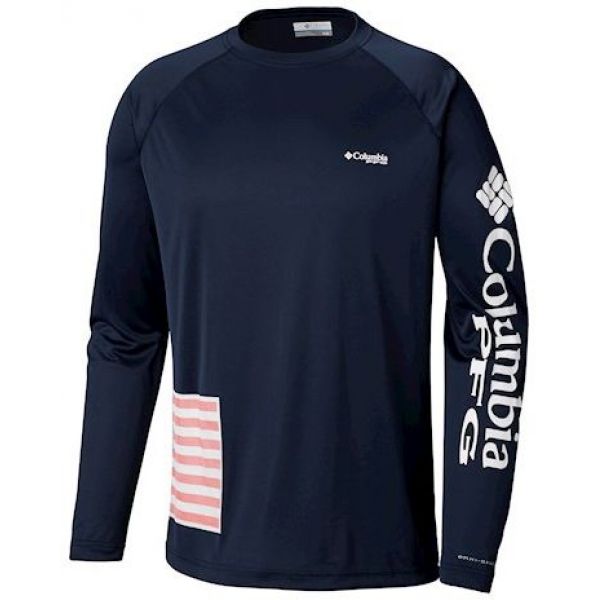 Columbia PFG Terminal Tackle Fish Series L/S Shirt - Navy/US Flag 2XL