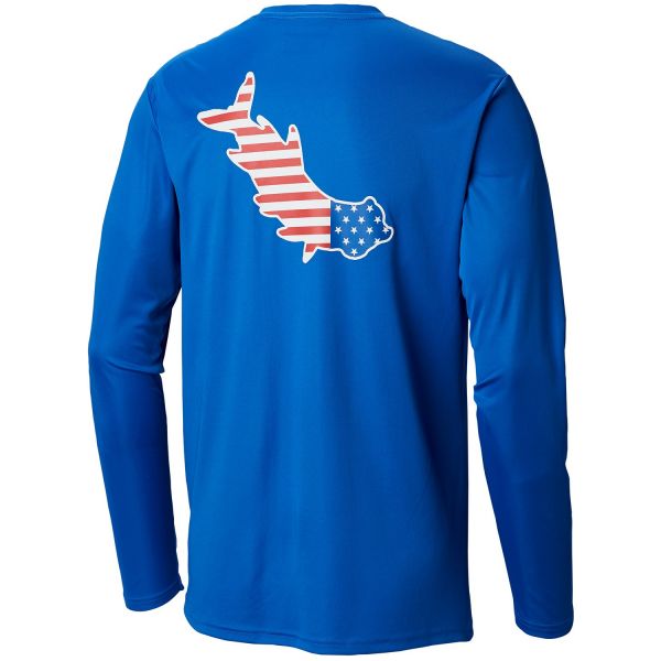 Columbia PFG Terminal Tackle Americana Fish LS Shirt - Blue/Marlin L