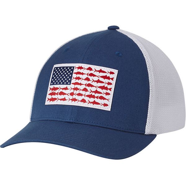 Columbia PFG FlexFit Mesh Fish Flag Ball Cap - Night Tide/White