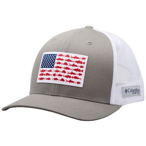 Columbia PFG Mesh Snap Back Fish Flag Ball Cap - Titanium/White