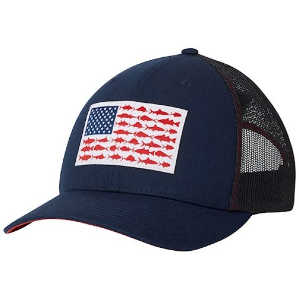 Columbia PFG Mesh Snap Back Fish Flag Ball Cap - Collegiate Navy