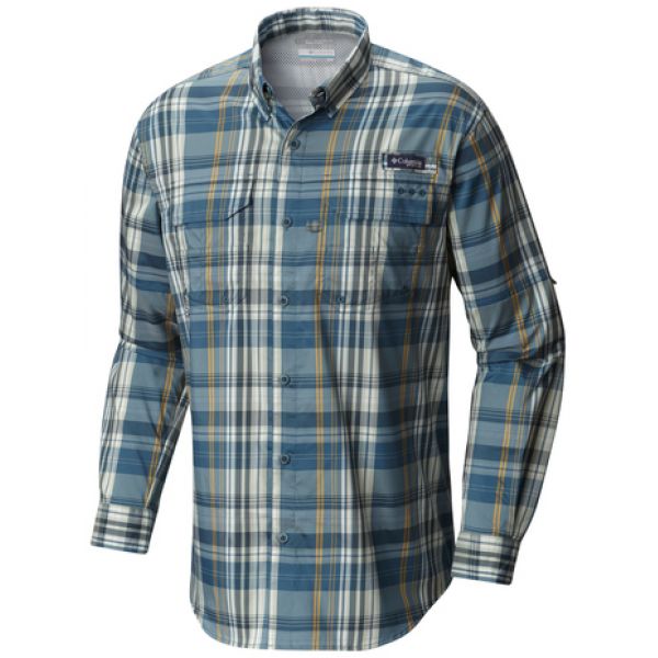 Columbia Super Blood and Guts LS Woven Blue Heron Plaid 2XL