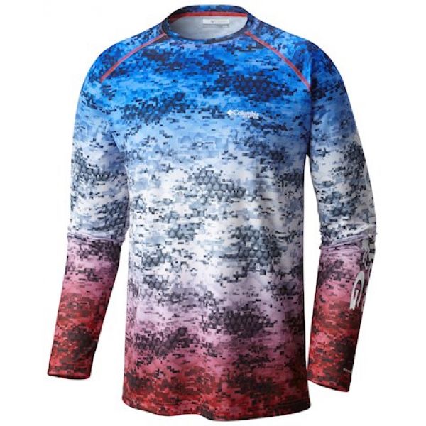 Columbia Terminal Tackle Camo Fade LS Shirt - Sunset Red Americana