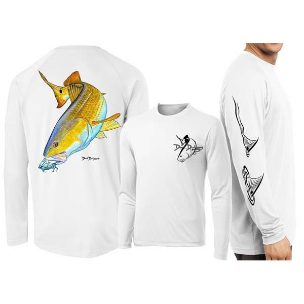 David Dunleavy DMW8010 Redfish Long Sleeve Tee - White - Size Small