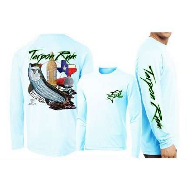 David Dunleavy Tarpon Rum Texas L/S Tee - Arctic Blue - Small