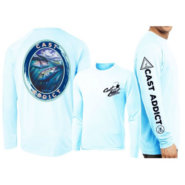 David Dunleavy DMW8051 Cast Addict Bluefin Tuna LS Performance Shirt - Arctic Blue - 2XL