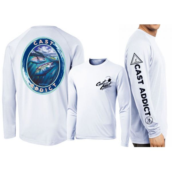 David Dunleavy DMW8051 Cast Addict Bluefin Tuna LS Performance Shirt - Pearl Grey - 2XL