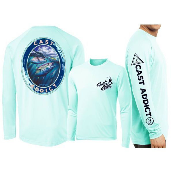 David Dunleavy DMW8051 Cast Addict Bluefin Tuna LS Performance Shirt - Seagrass - 2XL