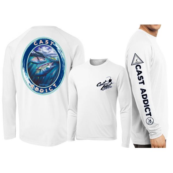 David Dunleavy DMW8051 Cast Addict Bluefin Tuna LS Performance Shirt - White - 2XL