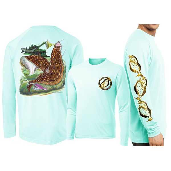 David Dunleavy Flounder Reef LS Performance Shirt - Seagrass - 2XL