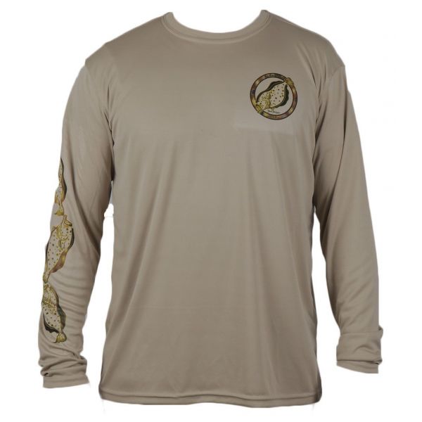 David Dunleavy Flounder Reef LS Performance Shirt - Tan - 2XL