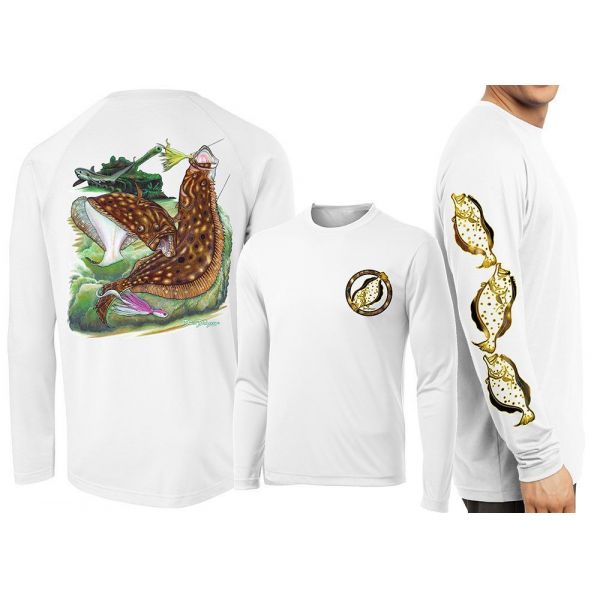 David Dunleavy Flounder Reef LS Performance Shirt - White - 3XL