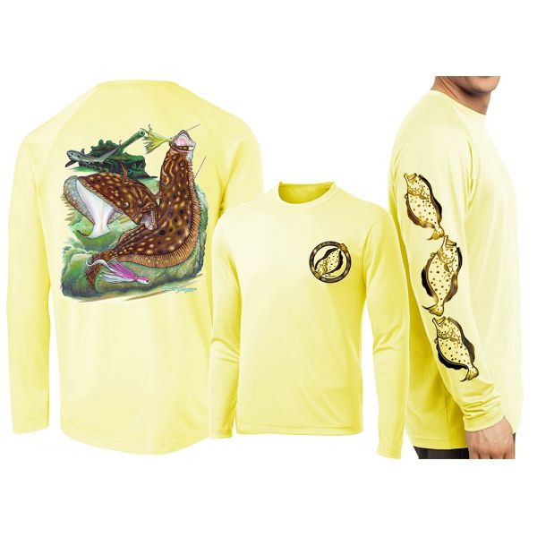 David Dunleavy Flounder Reef LS Performance Shirt - Yellow - 3XL