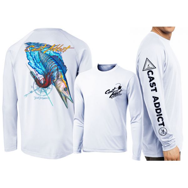 David Dunleavy DMW8053 Cast Addict Wahoo LS Performance Shirt - Pearl Grey - 2XL