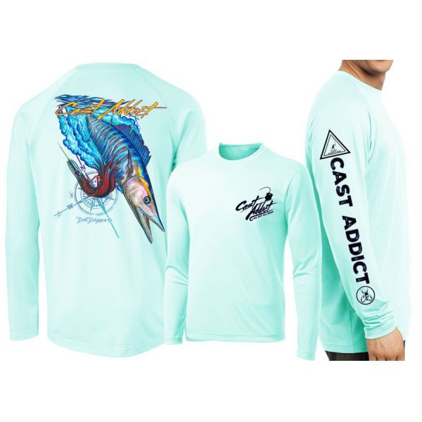 David Dunleavy DMW8053 Cast Addict Wahoo LS Performance Shirt - Seagrass - 2XL