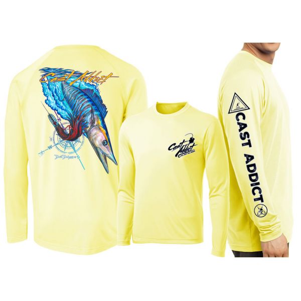 David Dunleavy DMW8053 Cast Addict Wahoo LS Performance Shirt - Yellow - 2XL