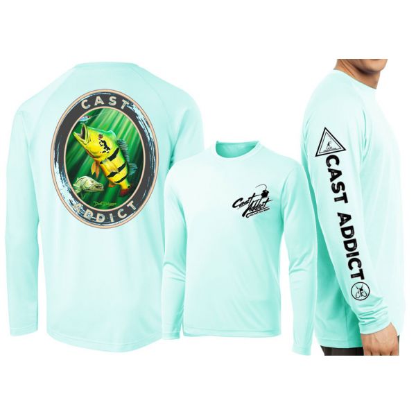 David Dunleavy DMW8054 Cast Addict Peacock Bass/Snook LS Performance Shirt - Seagrass - 2XL