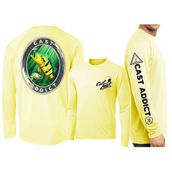 David Dunleavy DMW8054 Cast Addict Peacock Bass/Snook LS Performance Shirt - Yellow - 2XL