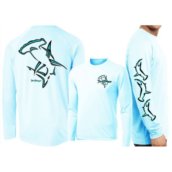 David Dunleavy Hammerhead Deco Long Sleeve Shirt - Arctic Blue - 2XL