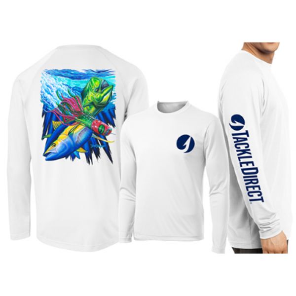 David Dunleavy TD Mahi, Tuna, Lure Performance LS Shirt - White 2XL