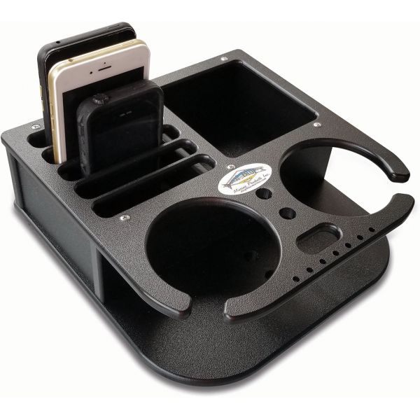 Deep Blue 2 Cup Drink Holder & Cell Phone Storage Box - Black