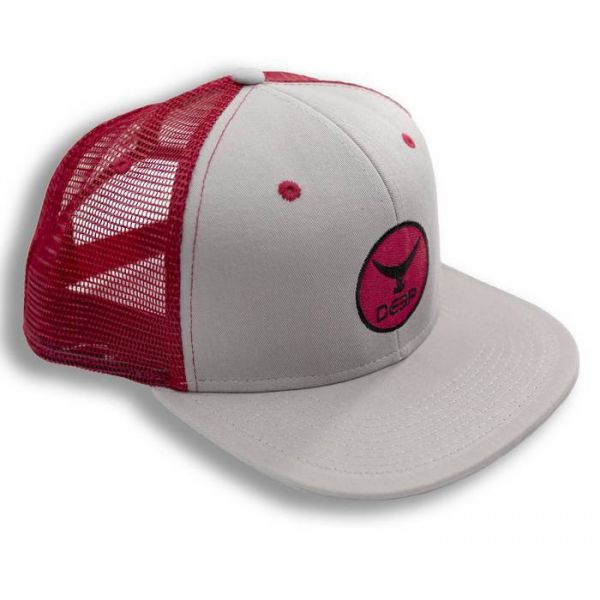 Deep Ocean Flat Brim Tuna Tail Trucker Hat - Red