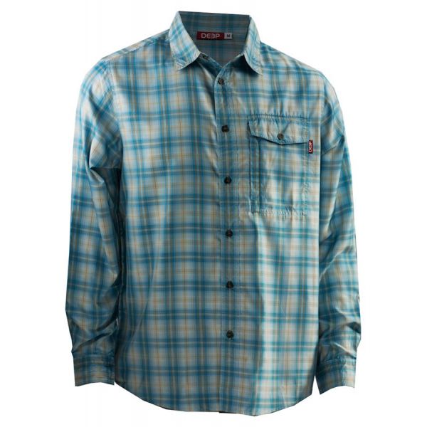 Deep Ocean Long Sleeve Plaid Shirt - Light Blue - 2XL