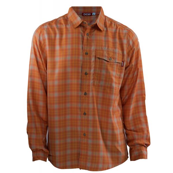 Deep Ocean Long Sleeve Plaid Shirt - Orange - 2XL