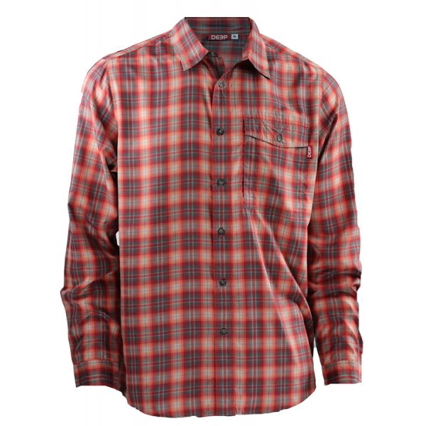 Deep Ocean Long Sleeve Plaid Shirt - Red - 2XL