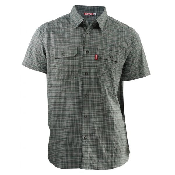 Deep Ocean Short Sleeve Plaid Shirt - Grey - 2XL