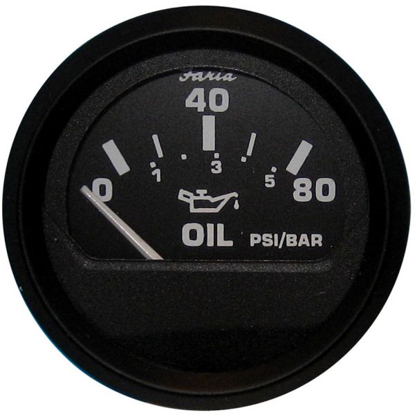 Faria 12803 Euro Black Oil Pressure Gauge - 80 PSI