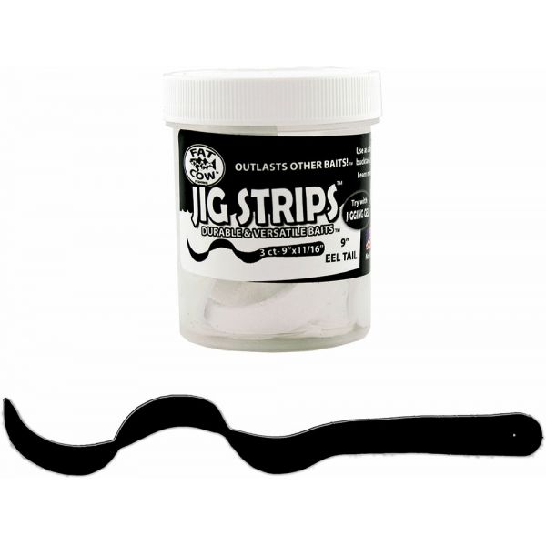 Fat Cow Fishing Jig Strips Eel Tail - 9 in. - Black