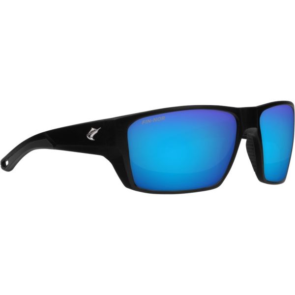 Fin-Nor Bouncer Sunglasses - Matte Black Frame/Blue Mirror Glass Lens