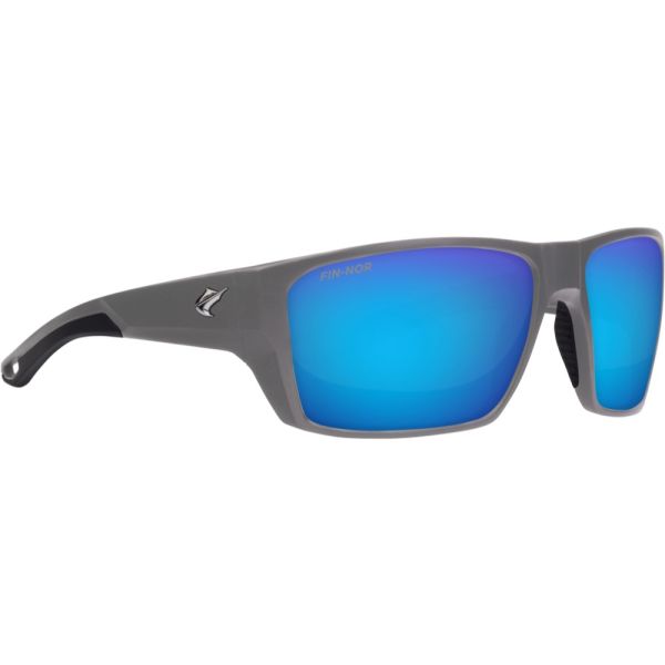 Fin-Nor Bouncer Sunglasses - Matte Dark Grey Frame/Blue Mirror Glass