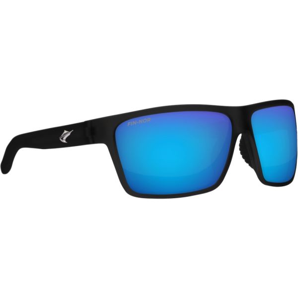 Fin-Nor Circle Hook Sunglasses - Shiny Black Frame/Blue Mirror Glass