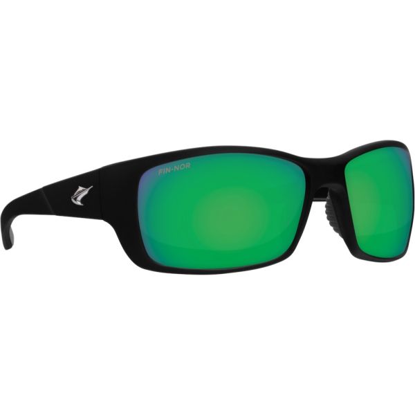 Fin-Nor Dredge Sunglasses - Matte Black Frame/Green Mirror Poly Lens